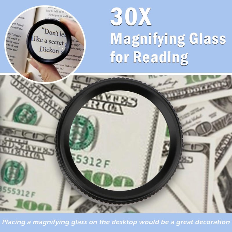 Rongon 30X Portable Pocket Reading Magnifier Optics Loupes Mini Desk Magnifier Loop Microscope Magnifying Glass Lens for Jeweler Stamps Maps Antiques Magazines Electronics (30X 40MM) - Image 3
